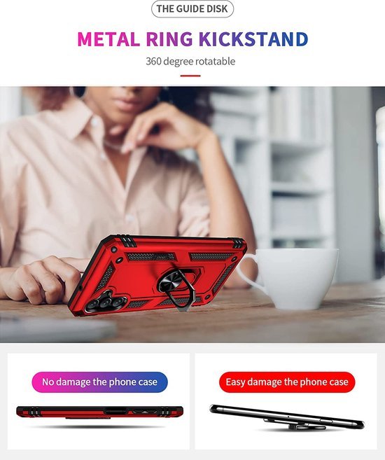 Samsung Galaxy M13 5G Hoesjes – Hybride Ring Armor Backcover – Schokbestendig – Rood-Ilumina Benelux