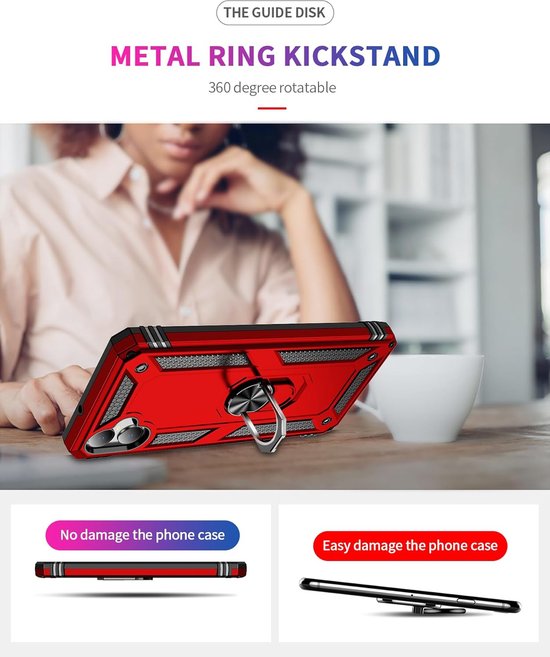 Samsung Galaxy A05 Hoesjes – Hybride Ring Armor Backcover – Schokbestendig – Anti-Shock – Rood-Ilumina Benelux