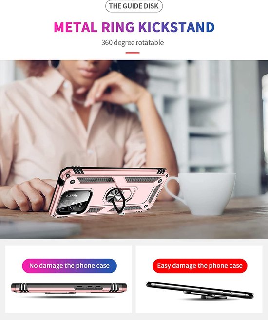 Xiaomi Redmi 10C Hoesjes – Anti-Shock Hybride Ring Armor Backcover – Schokbestendig – Roségoud-Ilumina Benelux