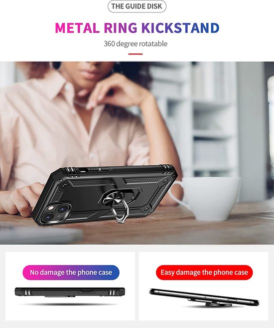 iPhone 14 Plus Hoesjes – Ring Armor Backcover – 360° Draaibare Kickstand Ring – Magneet – Goud-Ilumina Benelux