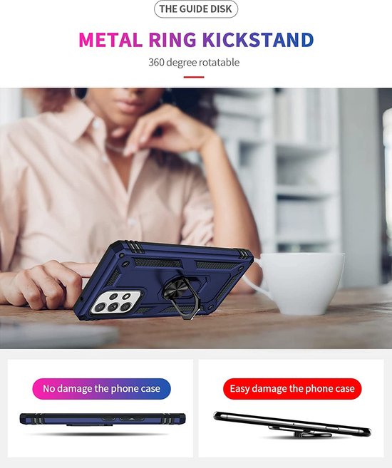 Samsung Galaxy A53 5G Hoesjes – Hybride Ring Armor Backcover – Schokbestendig – Anti-Shock – Blauw-Ilumina Benelux