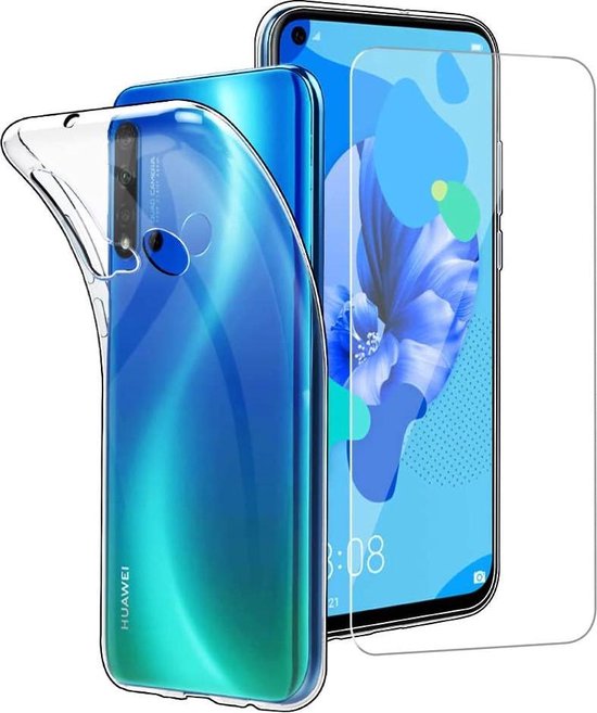 Huawei P20 Lite 2019 Hoesjes – Soft TPU Siliconen Backcover – 2x Gehard Glas Screenprotector – Transparant-Ilumina Benelux