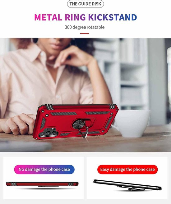 Samsung Galaxy A32 5G Hoesjes – Anti-Shock Hybride Ring Armor Backcover – Schokbestendig – Blauw-Ilumina Benelux