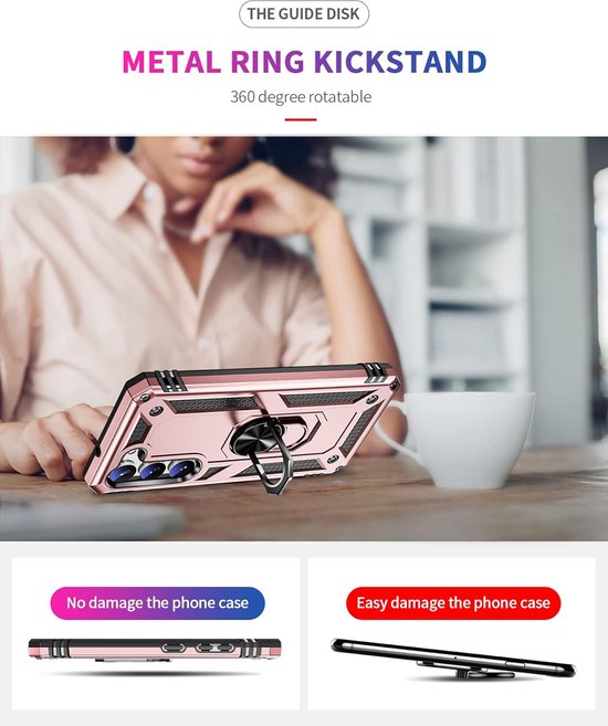 Samsung Galaxy S23 Hoesjes – Anti-Shock Hybride Backcover – Ringhouder – Armor Bescherming – Roségoud