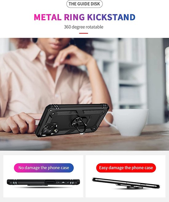 Samsung Galaxy A22 4G Hoesjes – Ring Armor Backcover – 360° Draaibare Standaard – Magneet – Zwart