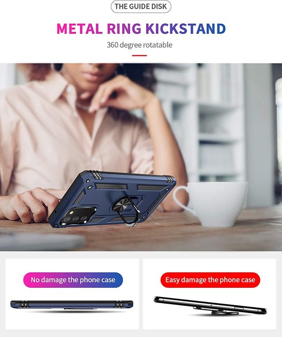 Anti-Shock Hybrid Ring Armor Hoesje Geschikt voor: Samsung Galaxy A02S - Blauw