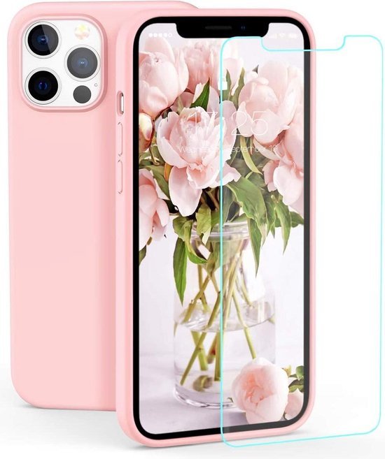 iPhone 11 Pro Hoesjes – Soft Touch Liquid Silicone Backcover – Flexibele TPU – Incl. Screenprotector – Lichtroze-Ilumina Benelux