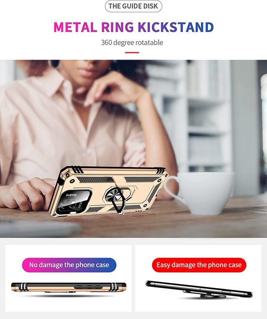 Xiaomi Redmi 10C Hoesjes – Anti-Shock Hybride Ring Armor Backcover – Schokbestendig – Goud-Ilumina Benelux