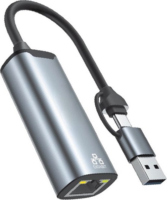 Ethernet Adapter – USB-A & USB-C naar RJ45 – 1 Gbps Gigabit – Netwerk Internet – Zwart-Ilumina Benelux