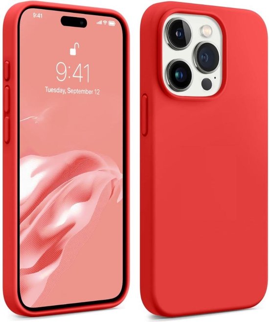 iPhone 15 Pro Max Hoesjes – Liquid Siliconen Backcover – Inclusief Screenprotector – Rood-Ilumina Benelux