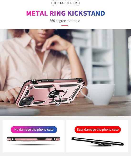 iPhone 14 Plus Hoesjes – Anti-Shock Hybride Backcover – Ringhouder – Armor Bescherming – Roségoud-Ilumina Benelux
