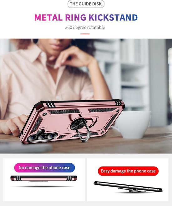 Samsung Galaxy S24 FE Hoesjes – Anti-Shock Hybride Ring Armor Backcover – Schokbestendig – Roségoud-Ilumina Benelux