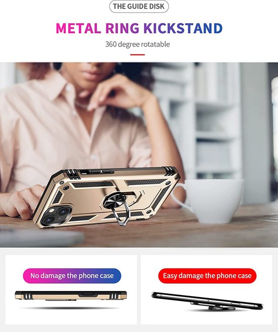 iPhone 14 Hoesjes – Anti-Shock Hybride Ring Armor Backcover – Schokbestendig – Goud-Ilumina Benelux