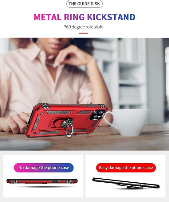 iPhone 11 Pro Hoesjes – Rugged Backcover met Ring Kickstand – Schokbestendig – Rood-Ilumina Benelux