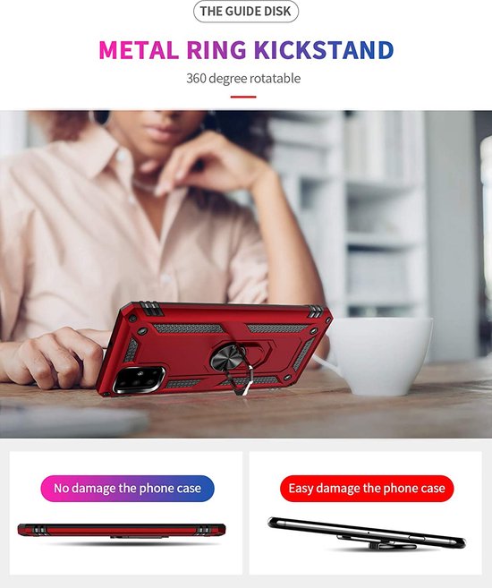 Samsung Galaxy A41 Hoesjes – Ring Armor Backcover – 360° Draaibare Standaard – Magneet – Roségoud-Ilumina Benelux