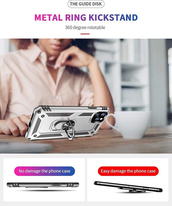 iPhone 11 Hoesjes – Anti-Shock Hybride Backcover – Ring Armor – Schokbestendig – Zilver-Ilumina Benelux