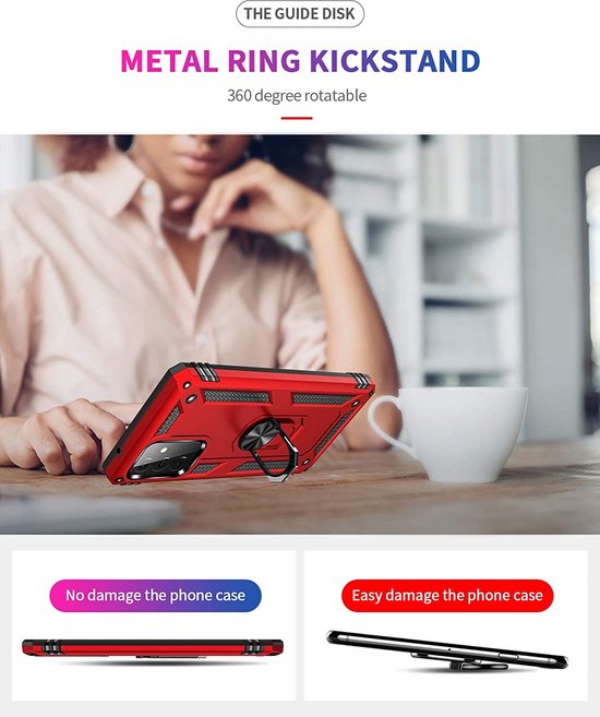 Samsung Galaxy A73 5G Hoesjes – Ring Armor Backcover – 360° Draaibare Standaard – Magneet – Rood-Ilumina Benelux