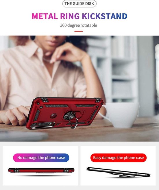 Motorola Moto G8 Plus Hoesjes – Rugged Ring Armor Backcover – Schokbestendig – Roségoud-Ilumina Benelux