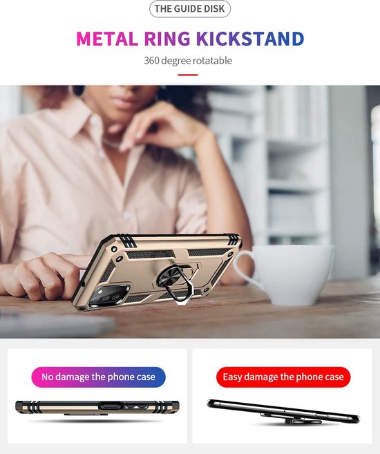 Samsung Galaxy A03S Hoesjes – Anti-Shock Hybride Ring Armor Backcover – Schokbestendig – Goud
