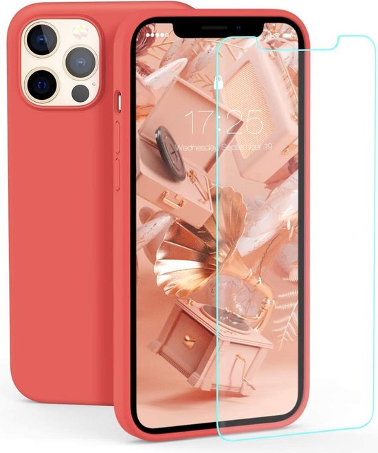 iPhone 12 Mini Hoesjes – Soft Touch Siliconen Backcover – Flexibele TPU Cover – Inclusief Screenprotector – Rood-Ilumina Benelux
