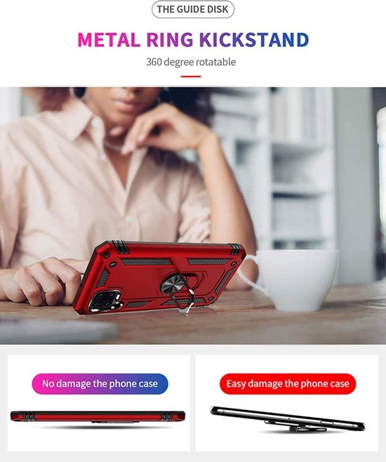 Huawei P40 Lite Hoesjes – Hybride Ring Armor Backcover – Schokbestendig – Anti-Shock – Zwart-Ilumina Benelux
