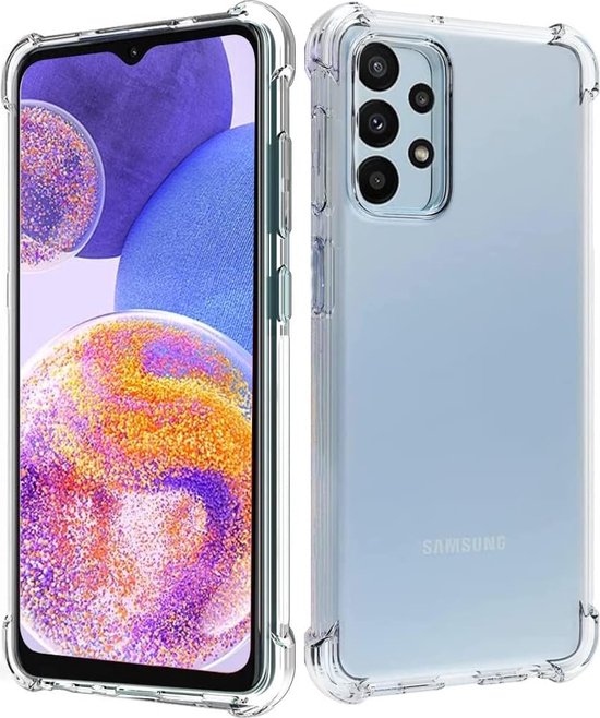 Samsung Galaxy A23 Hoesjes – Siliconen Backcover Anti-Shock – Schokbestendig – Incl. 2x Screenprotector Gehard Glas – Transparant-Ilumina Benelux