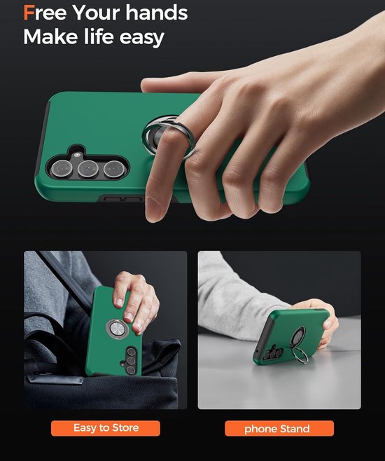 Samsung Galaxy A34 Hoesjes – Harde Backcover met Vingerring – Anti-drop – Groen-Ilumina Benelux