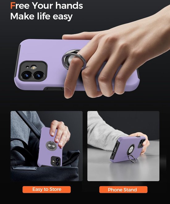 iPhone 12 Pro Max Hoesjes – Backcover met Vingerring – Magneet – Anti-drop – Paars-Ilumina Benelux