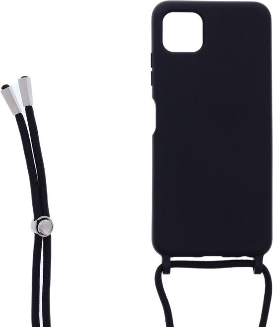 Samsung Galaxy A22 5G Hoesjes – Siliconen Backcover met Ketting – TPU – Zwart-Ilumina Benelux