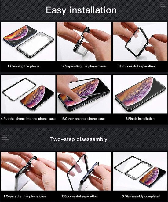 Samsung Galaxy A72 Hoesjes – Magnetische 360° Bescherming – Metalen Frame – Gehard Glas Achterkant + Screenprotector – Zwart-Ilumina Benelux