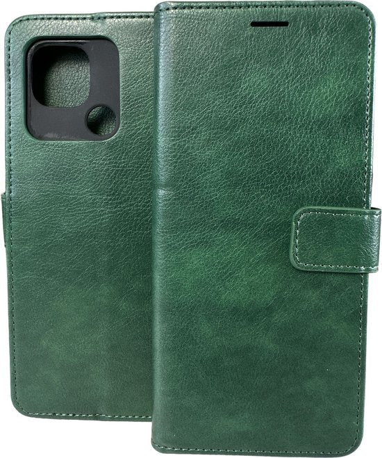 Xiaomi Redmi 10C Hoesjes – Portemonnee Book Case – Pasjeshouder – 2x Glazen Screenprotector – Groen-Ilumina Benelux