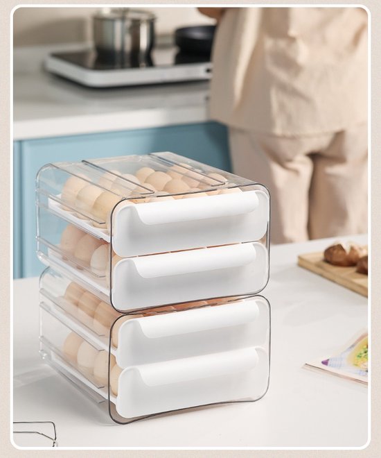 Eierhouder koelkast – Duo-laags eiertray 32 eieren (16+16) – Transparant – Stapelbaar – Velox Goods VL-526-Eierdop-Ilumina Benelux