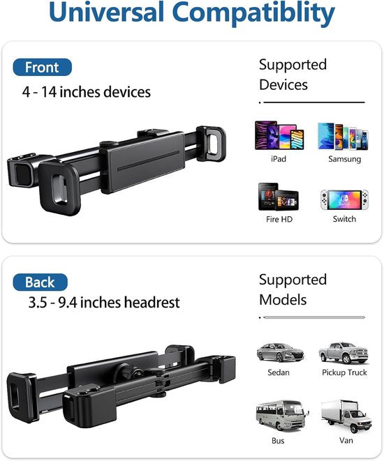 Tablet houder auto hoofdsteun - Geschikt voor: Ipad en Telefoon - Universeel - Auto Accessoires