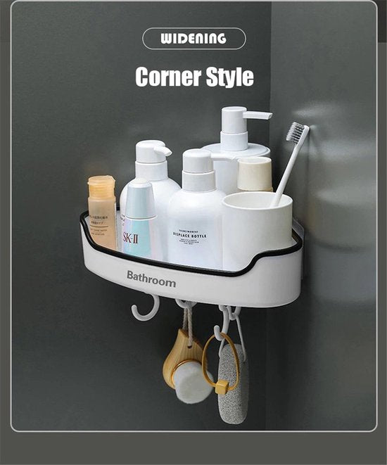 Douche organizer badkamer – Hoekplank zonder boren – Shampoo rek – Opbergrek met handdoekenrek – Muurbevestiging – Zwart-Ilumina Benelux