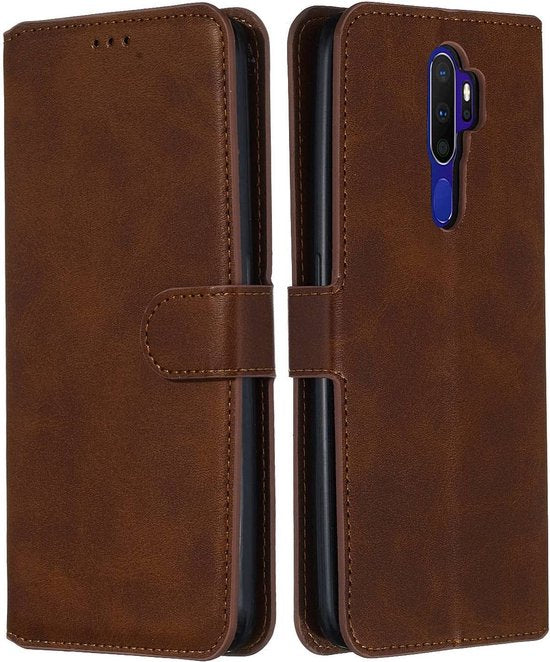 Oppo A5 2020 Hoesjes – Oppo A9 2020 – Portemonnee Bookcase – Pasjeshouder – 3x Screenprotector – Bruin-Ilumina Benelux