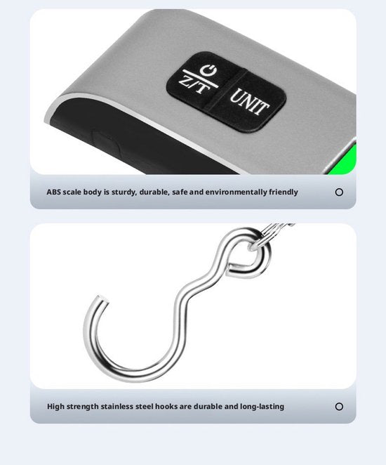 Digitale Bagageweegschaal Met Weeghaak & Thermometer - Koffer Weegschaal Bagage Bagageweger Kofferweger - Hang Weegschaal - Tot 50KG - Grijs - Inclusief Batterijen