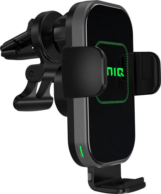 Telefoonhouder auto – 2-in-1 draadloze oplader – Ventilatierooster of dashboard montage – UNIQ – Zwart