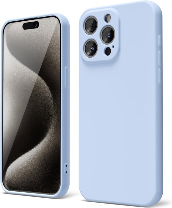 iPhone 15 Pro Hoesjes – Liquid Siliconen Backcover – Camera Allround Bescherming – Inclusief Screenprotector – Lichtblauw-Ilumina Benelux