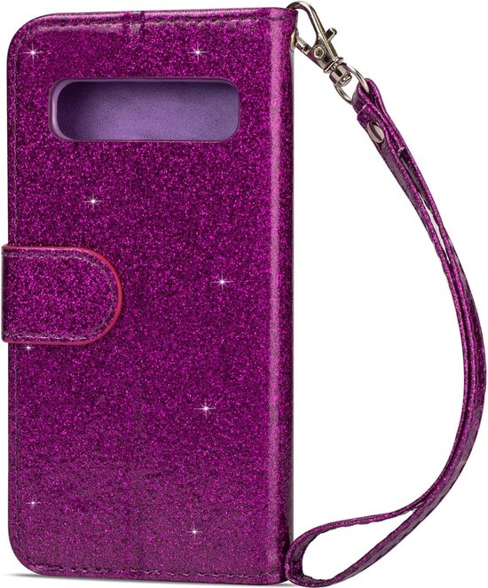 Samsung Galaxy S10 Plus Hoesjes – Glitter Portemonneehoes – Rits & Koord – Paars-Ilumina Benelux