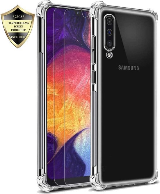 Samsung Galaxy A01 Hoesjes – Siliconen Backcover – Schokbestendig – 2 Pack Screenprotector Gehard Glas-Ilumina Benelux
