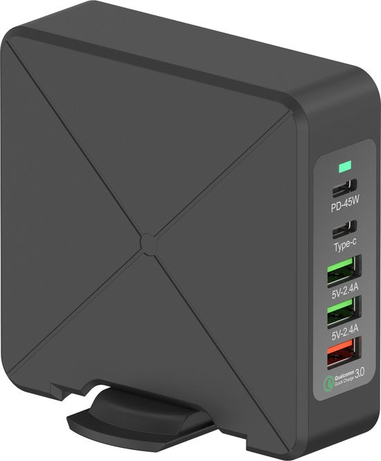Oplader – 75W 5-poorts USB-C PD 45W & QC3.0 – Snelladen – Geschikt voor iPhone/iPad/Android-Oplader-Ilumina Benelux