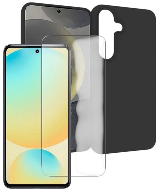 Back cover Silicone hoesje zwart met Screenprotector Glas 2x en Camera lens protector 2x Geschikt voor: Samsung Galaxy S25