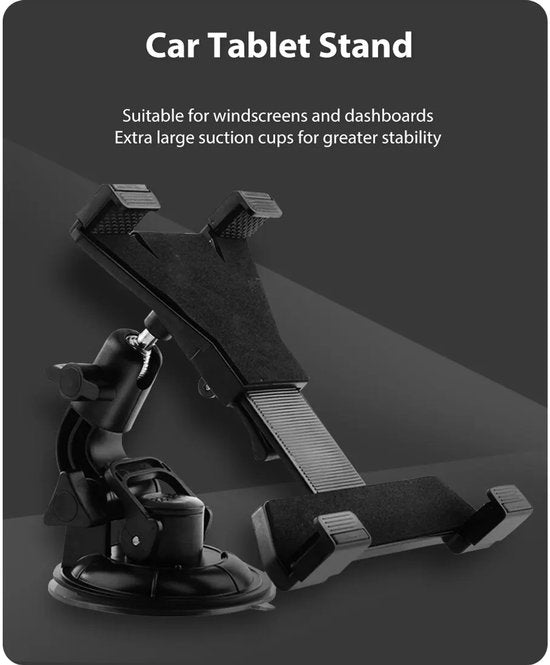 Tablethouder auto – 360° draaibaar voorruit & dashboard – Voor 7-11 inch tablets en grote smartphones – Zwart