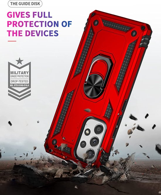 Samsung Galaxy A33 5G Hoesjes – Anti-Shock Hybride Ring Armor Backcover – Schokbestendig – Rood-Ilumina Benelux