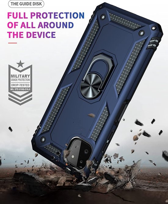 Samsung Galaxy A22 5G Hoesjes – Anti-Shock Hybride Backcover – Ringhouder – Armor Bescherming – Blauw-Ilumina Benelux