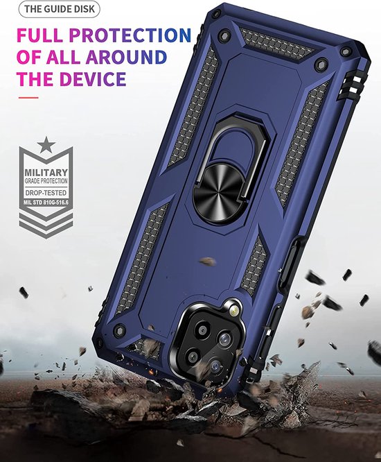 Samsung Galaxy A22 4G Hoesjes – Ring Armor Backcover – 360° Draaibare Standaard – Magneet – Blauw