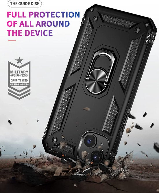 iPhone 14 Plus Hoesjes – Anti-Shock Hybride Backcover – Ringhouder – Armor Bescherming – Zwart-Ilumina Benelux