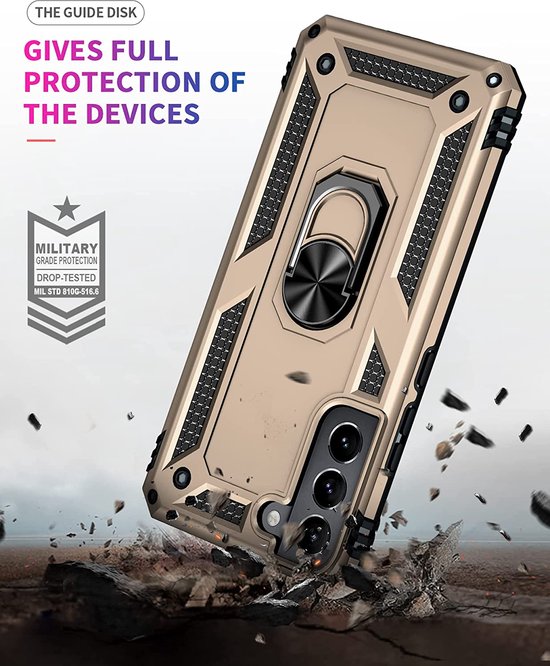Anti-Shock Hybrid Ring Armor Hoesje Geschikt voor: Samsung Galaxy S22 Plus - goud