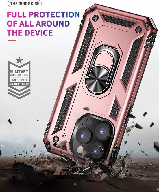 iPhone 14 Pro Max Hoesjes – Anti-Shock Hybride Ring Armor Backcover – Schokbestendig – Roségoud-Ilumina Benelux