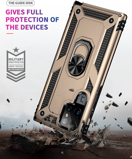 Samsung Galaxy S22 Ultra Hoesjes – Ring Armor Backcover – 360° Draaibare Standaard – Magneet – Goud-Ilumina Benelux